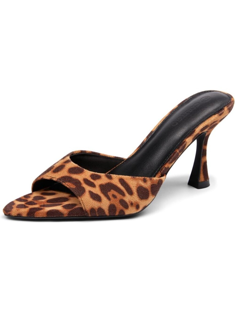 Women's Leopard Heeled Mule Pointed Peep Toe High Heels Slip On Backless Sandals